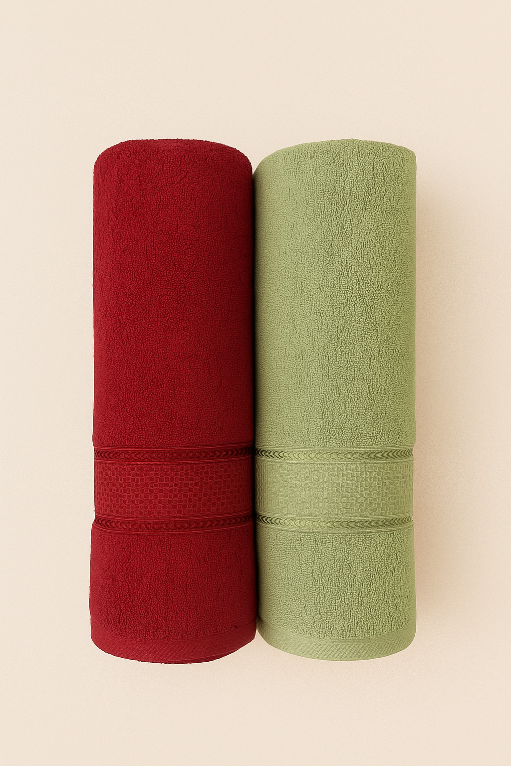 Aura Duos: Pack of 2 Luxury Bath Towels - Crimson Depth & Matcha Veil