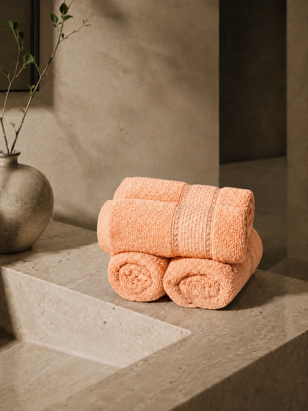 The Aura Hand Towel (Set of 4): Coral Bloom