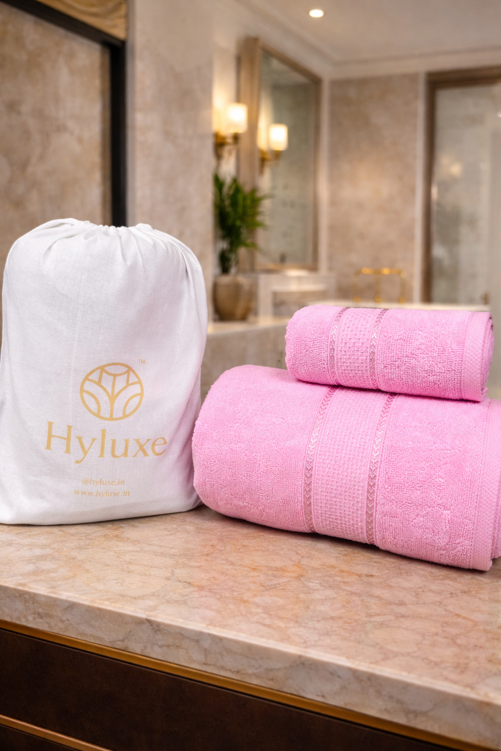 The Aura Ritual Set (Bath + Hand Towel) - Soft Blush