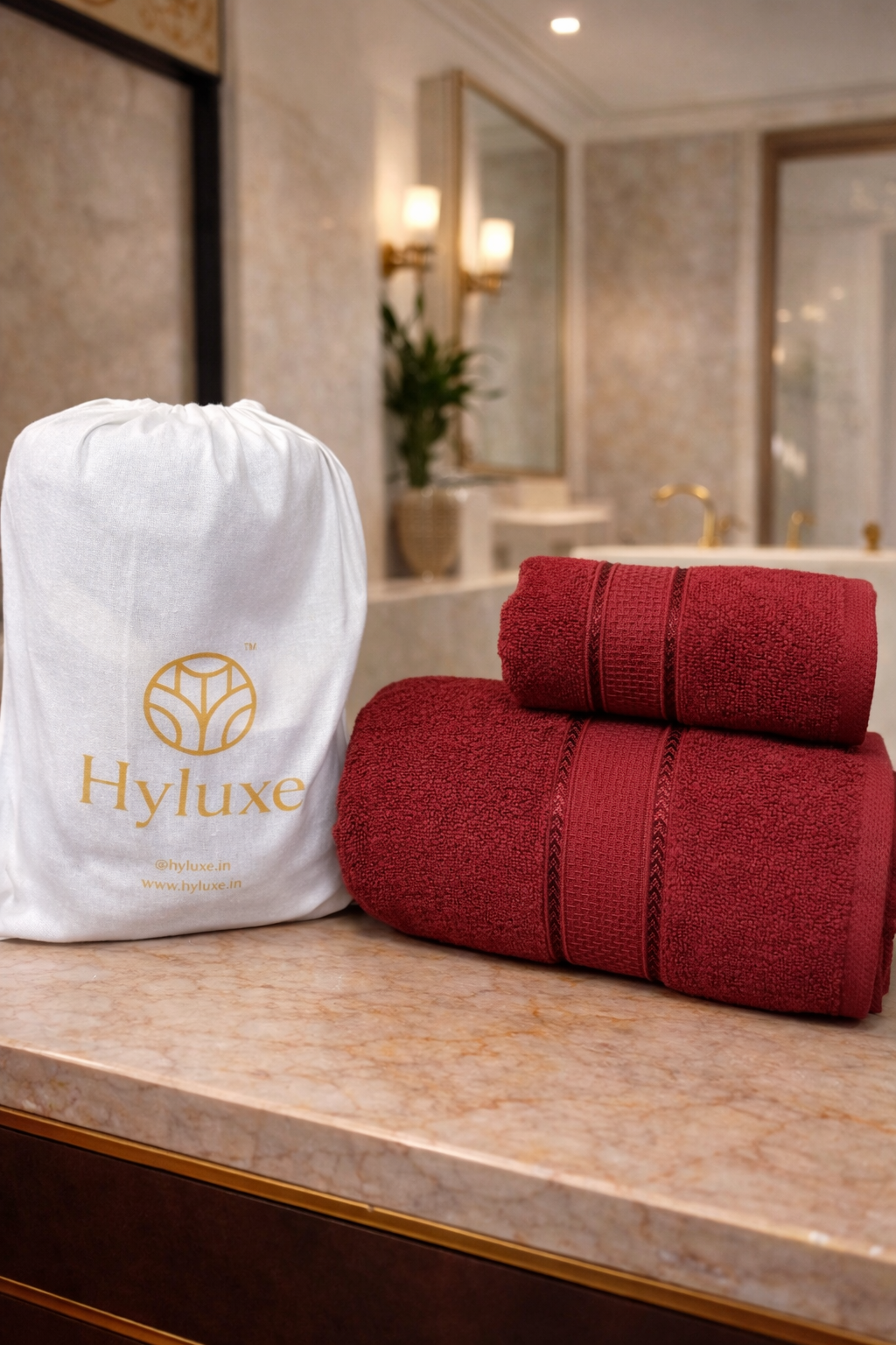 The Aura Ritual Set (Bath + Hand Towel) - Crimson Depth