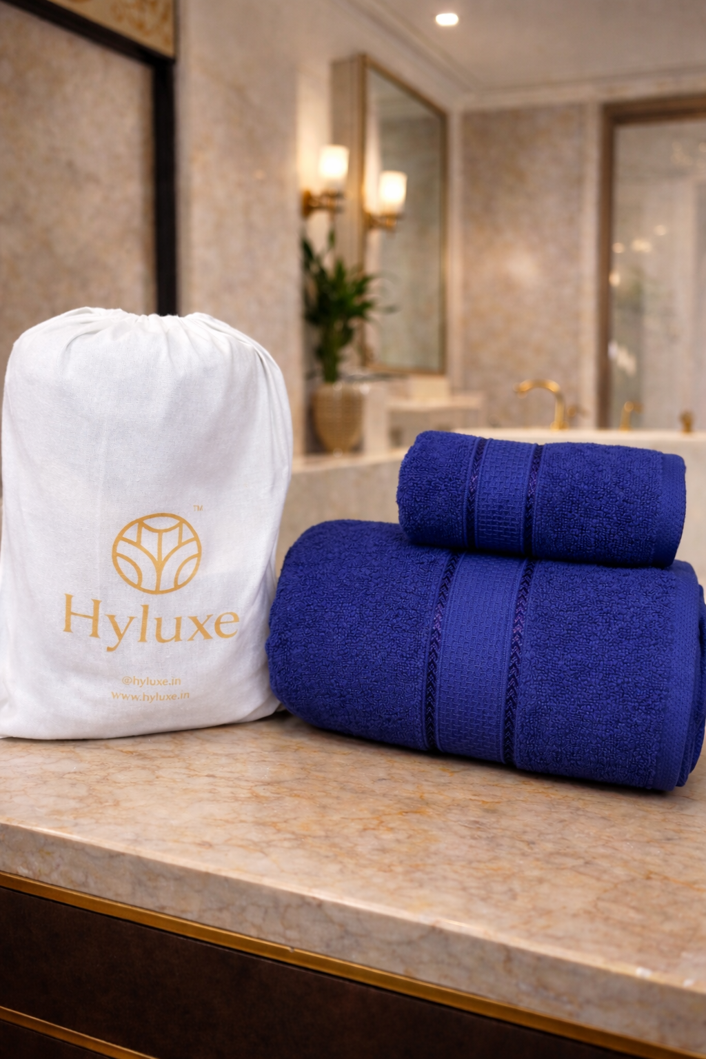 The Aura Ritual Set (Bath + Hand Towel) - Midnight Navy