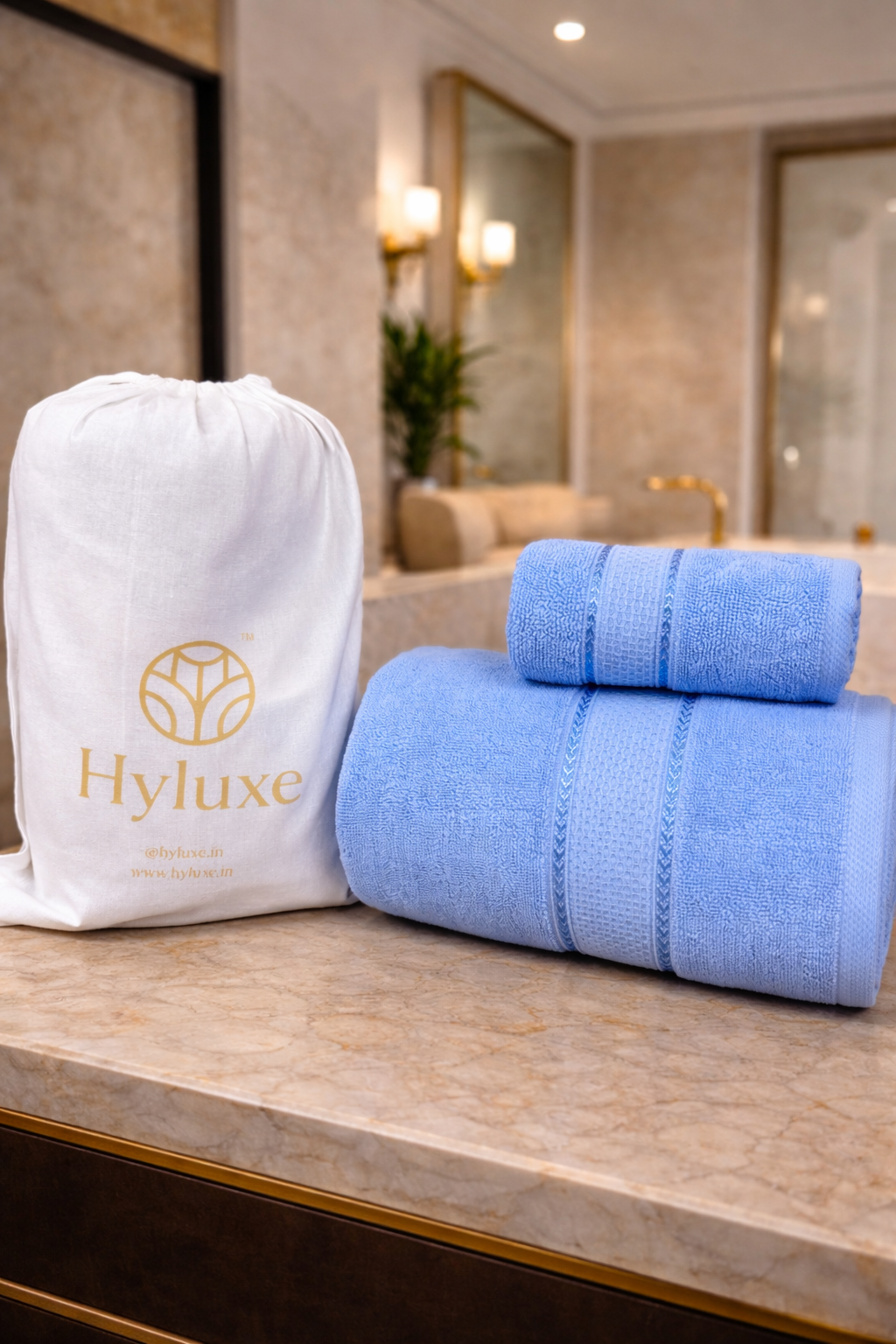 The Aura Ritual Set (Bath + Hand Towel) - Sky Drift
