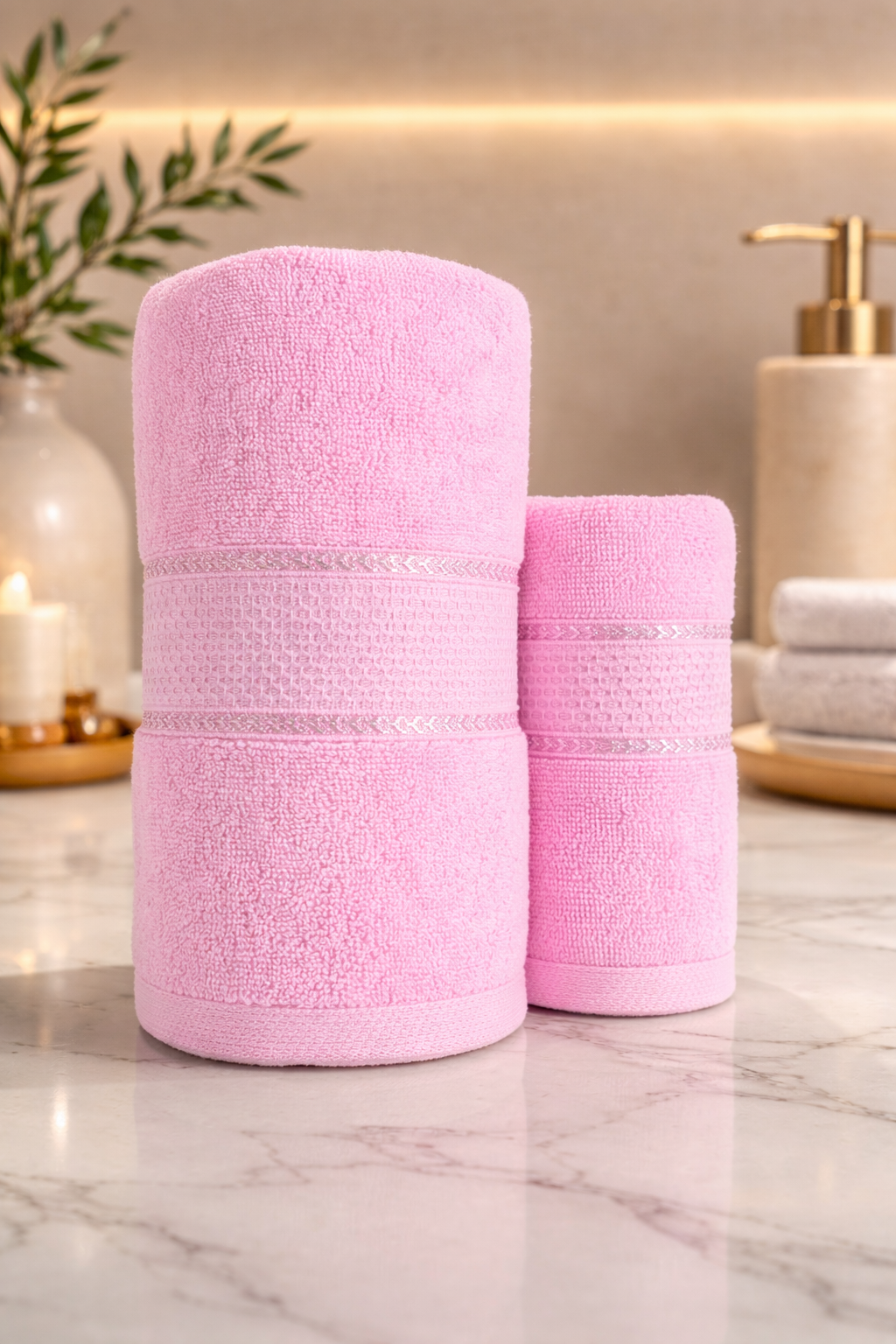 The Aura Ritual Set (Bath + Hand Towel) - Soft Blush