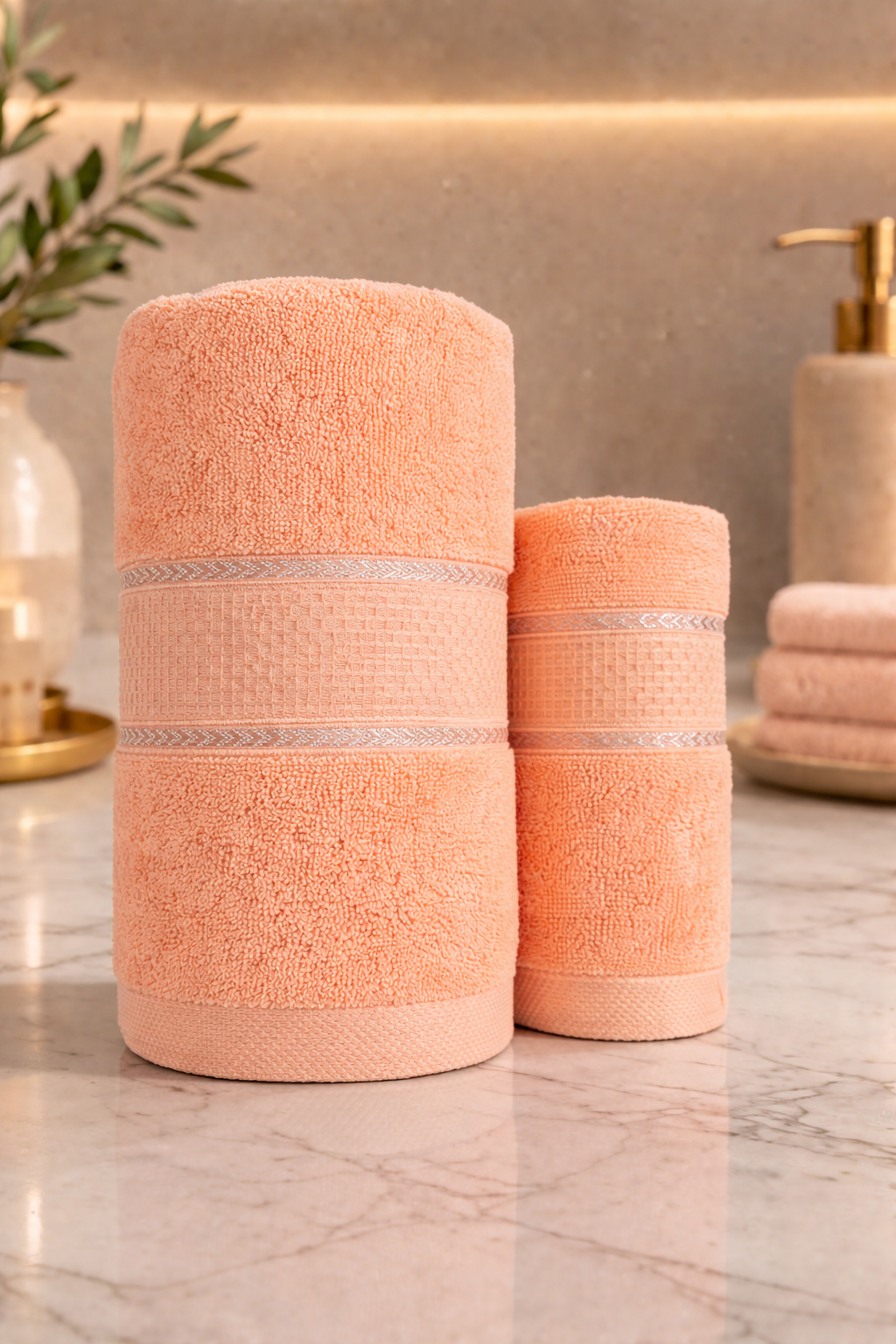 The Aura Ritual Set (Bath + Hand Towel) - Coral Bloom