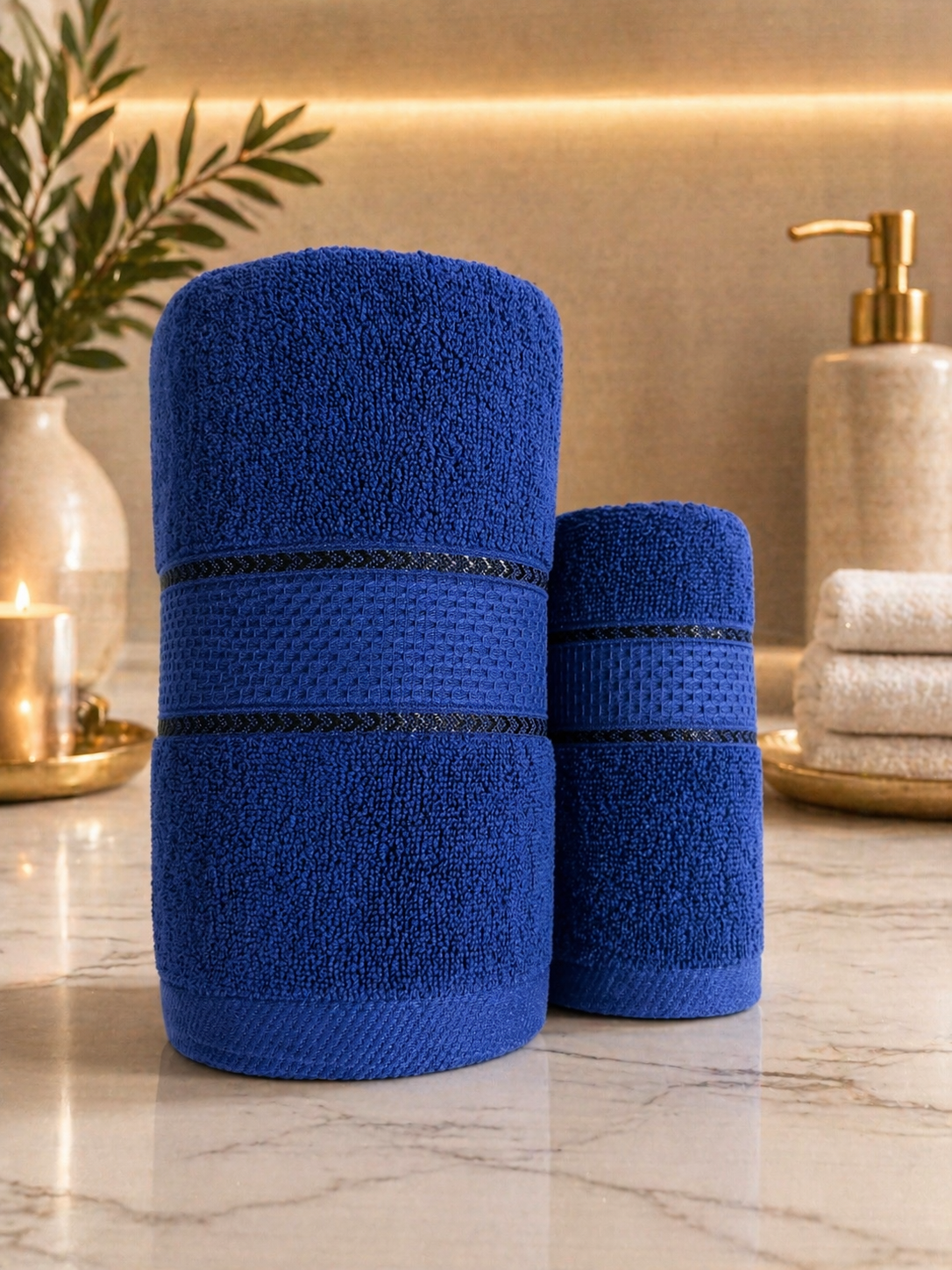 The Aura Ritual Set (Bath + Hand Towel) - Midnight Navy