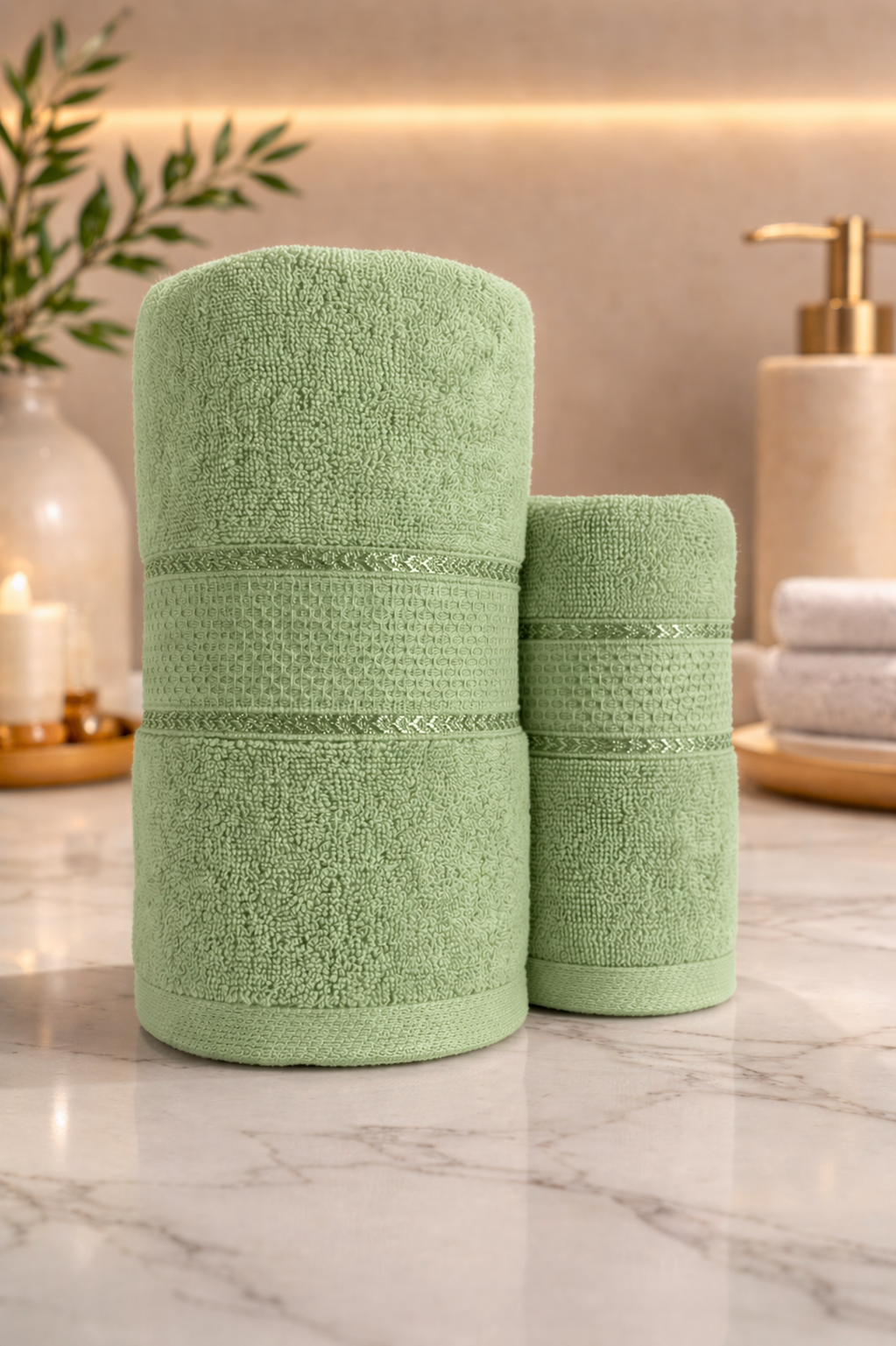 The Aura Ritual Set (Bath + Hand Towel) - Matcha Veil