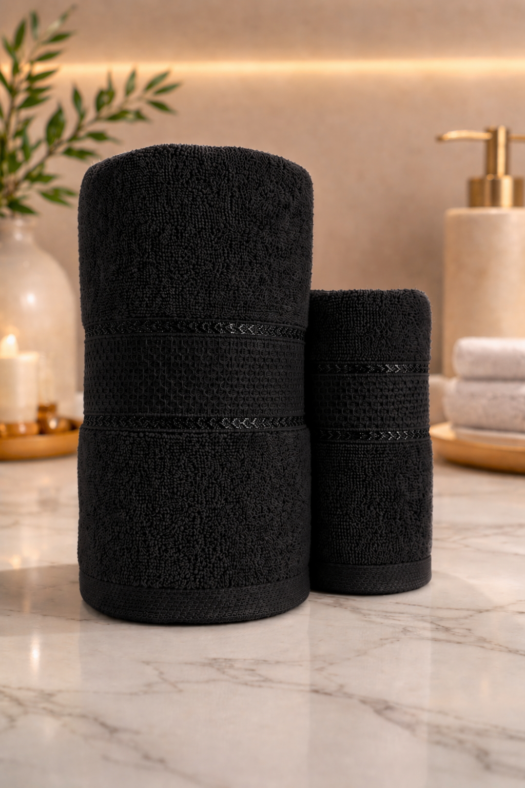 The Aura Ritual Set (Bath + Hand Towel) - Dark Onyx