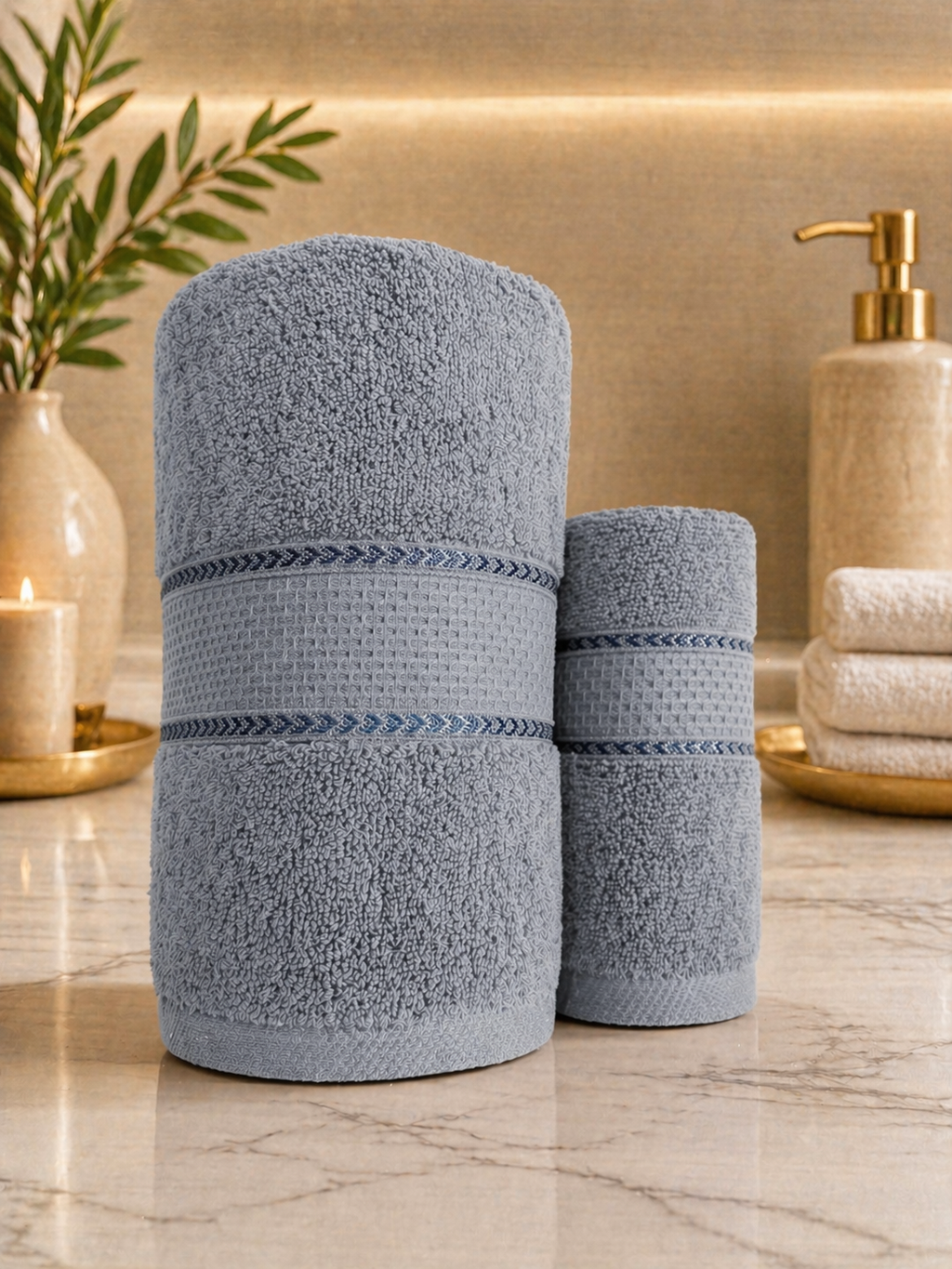 The Aura Ritual Set (Bath + Hand Towel) - Stone Cloud