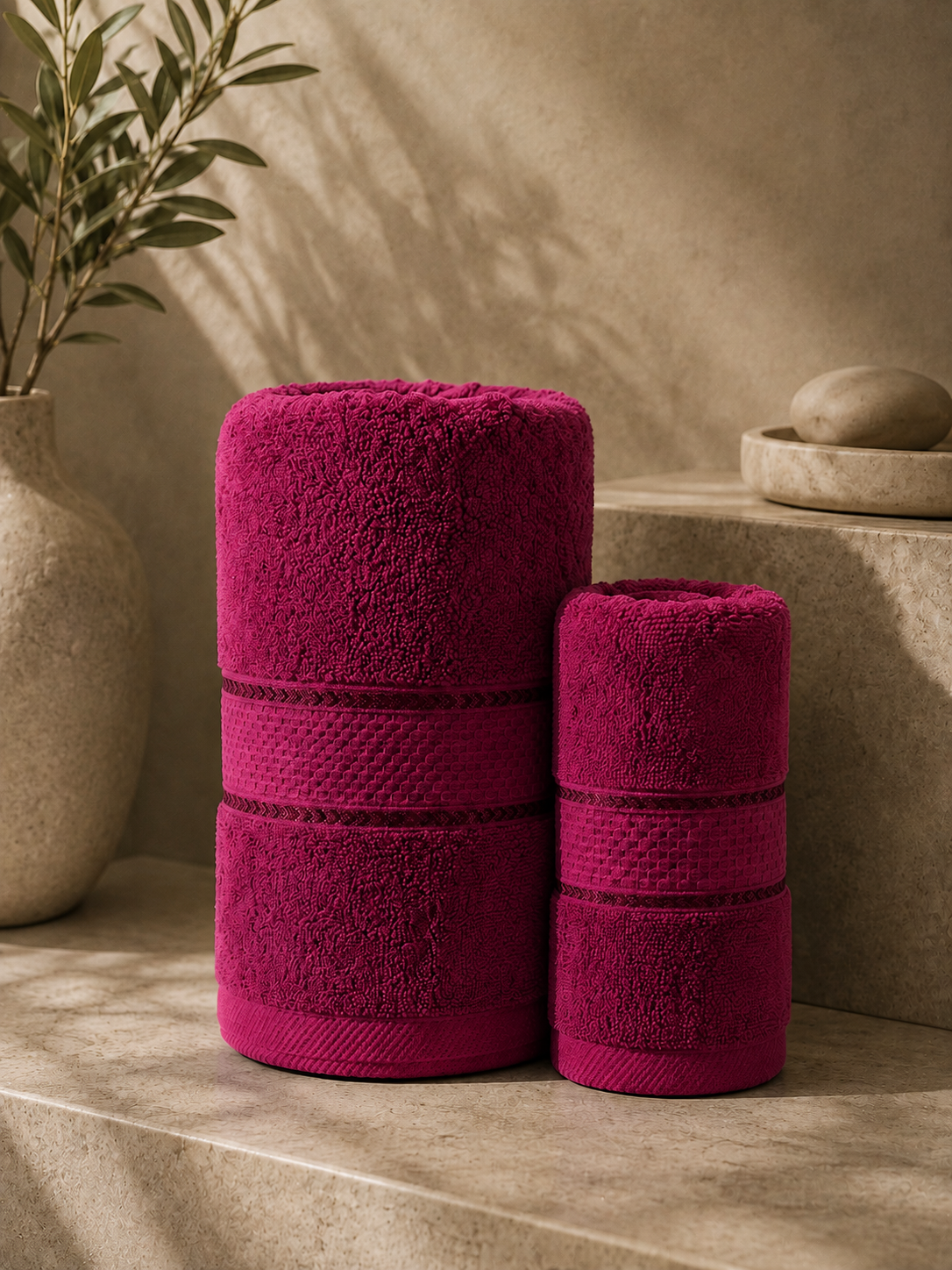 The Aura Ritual Set (Bath + Hand Towel) - Crimson Depth
