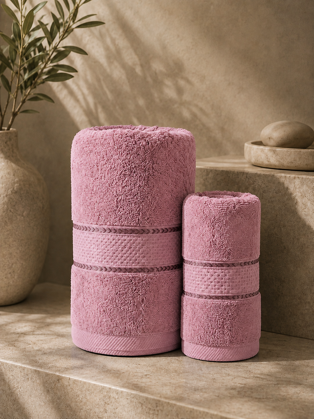 The Aura Ritual Set (Bath + Hand Towel) - Rose Clay