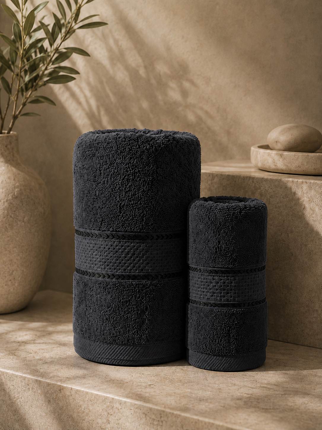 The Aura Ritual Set (Bath + Hand Towel) - Dark Onyx
