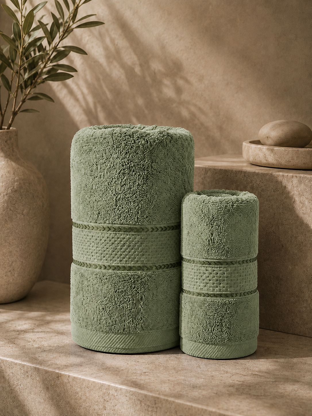 The Aura Ritual Set (Bath + Hand Towel) - Matcha Veil