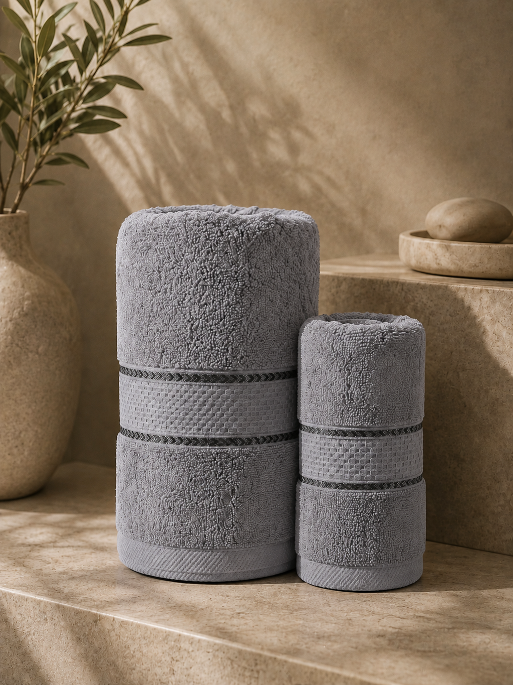 The Aura Ritual Set (Bath + Hand Towel) - Stone Cloud