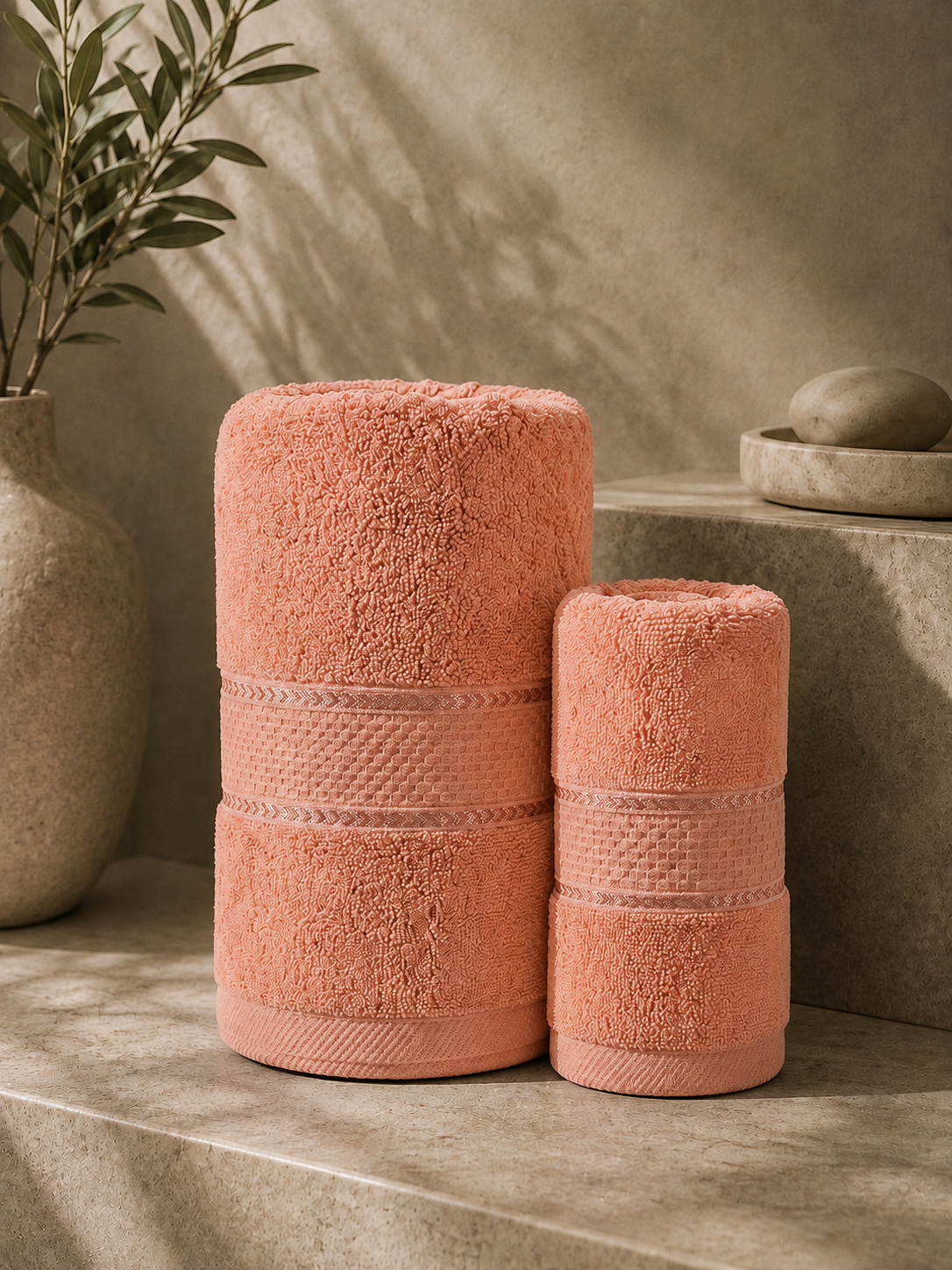 The Aura Ritual Set (Bath + Hand Towel) - Coral Bloom