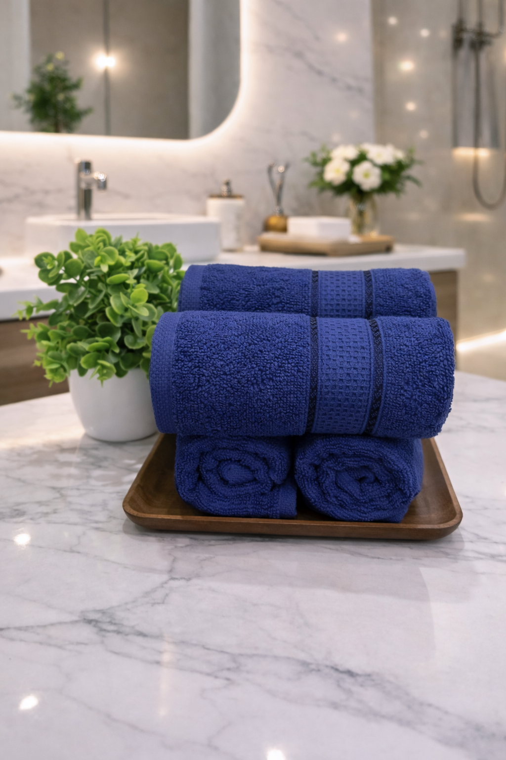 The Aura Hand Towel (Set of 4):  Midnight Navy