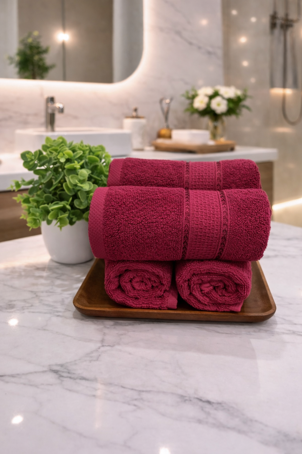 The Aura Hand Towel (Set of 4): Crimson Depth