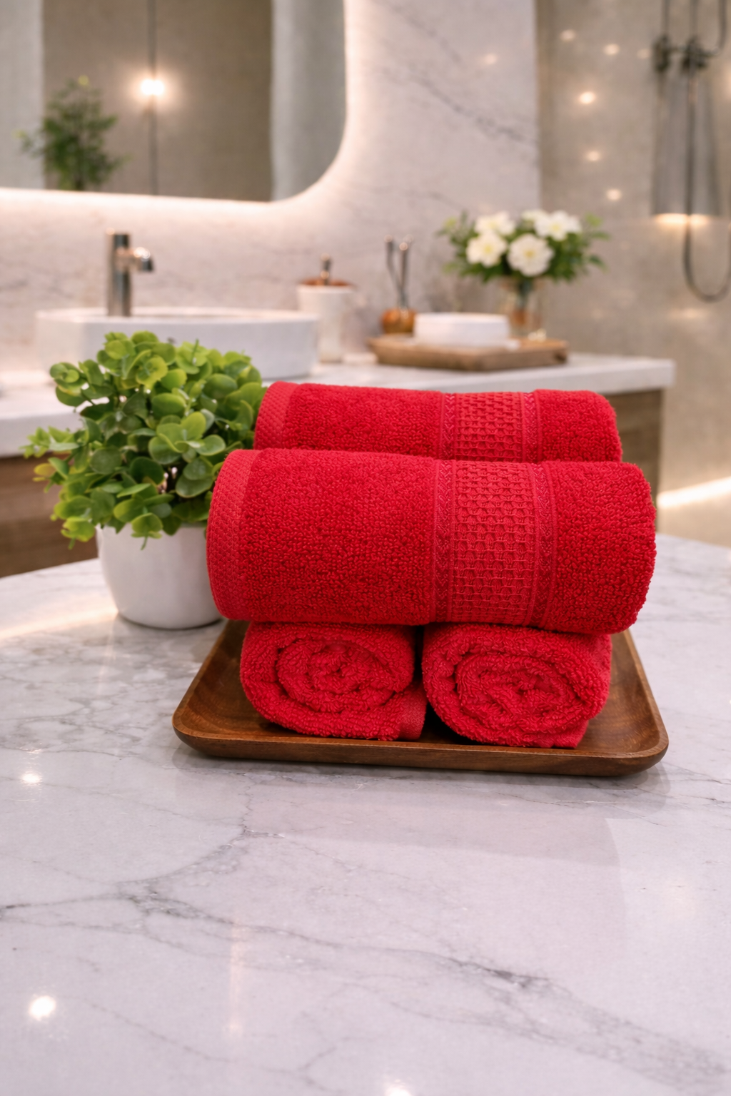 The Aura Hand Towel (Set of 4): Ruby Trace